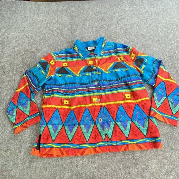 VTG Chico’s Jacket Womens 2 US L 12 Chinook Southwestern Aztec Beaded‎ Silk - Picture 14 of 16